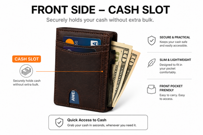 Men's RFID Pop-Up Wallet- Slim Minimalist Card  Holder With Cash Pocket & ID Window