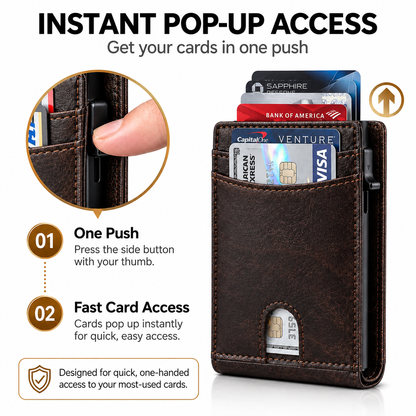 Men's RFID Pop-Up Wallet- Slim Minimalist Card  Holder With Cash Pocket & ID Window