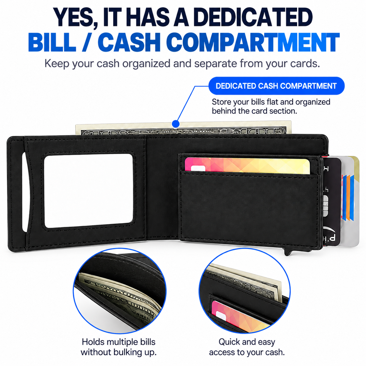 Men's RFID Pop-Up Wallet- Slim Minimalist Card  Holder With Cash Pocket & ID Window