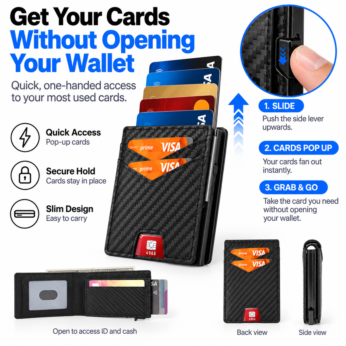 Men's RFID Pop-Up Wallet- Slim Minimalist Card  Holder With Cash Pocket & ID Window