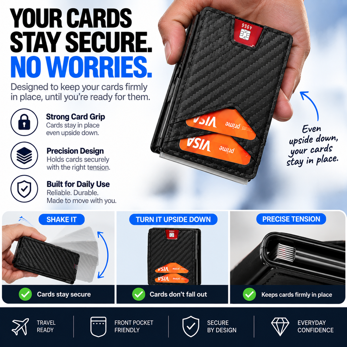 Men's RFID Pop-Up Wallet- Slim Minimalist Card  Holder With Cash Pocket & ID Window
