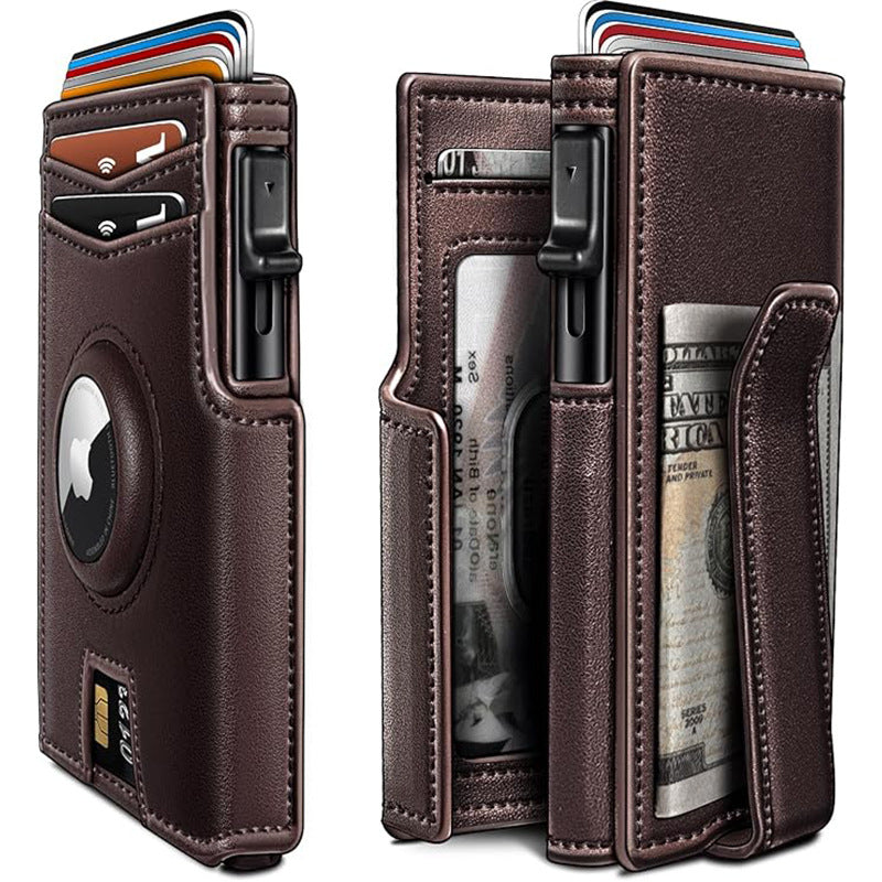 Slim RFID Wallet for Men with AirTag Holder – Minimalist Leather Front Pocket Card Wallet, RFID Blocking