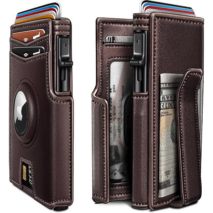Slim RFID Wallet for Men with AirTag Holder – Minimalist Leather Front Pocket Card Wallet, RFID Blocking