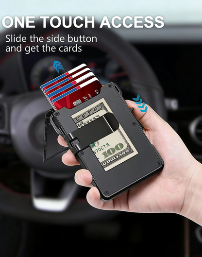 Slim RFID Blocking Wallet for Men – Aluminum Card Holder with Money Clip, Pop Up Card Case, Front Pocket Leather Wallet, ID Window
