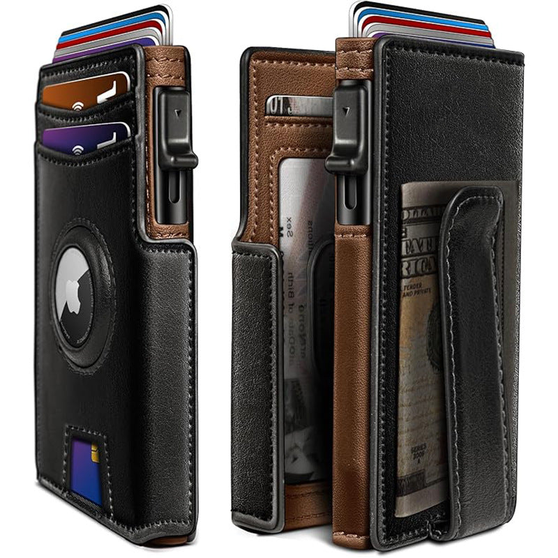 Slim RFID Wallet for Men with AirTag Holder – Minimalist Leather Front Pocket Card Wallet, RFID Blocking