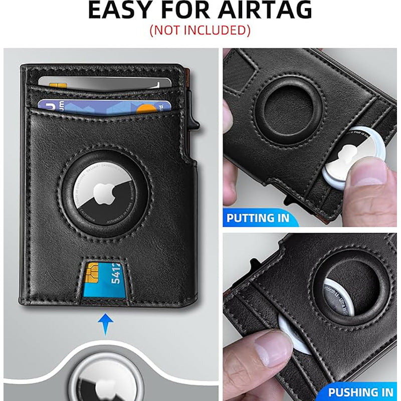 Slim RFID Wallet for Men with AirTag Holder – Minimalist Leather Front Pocket Card Wallet, RFID Blocking