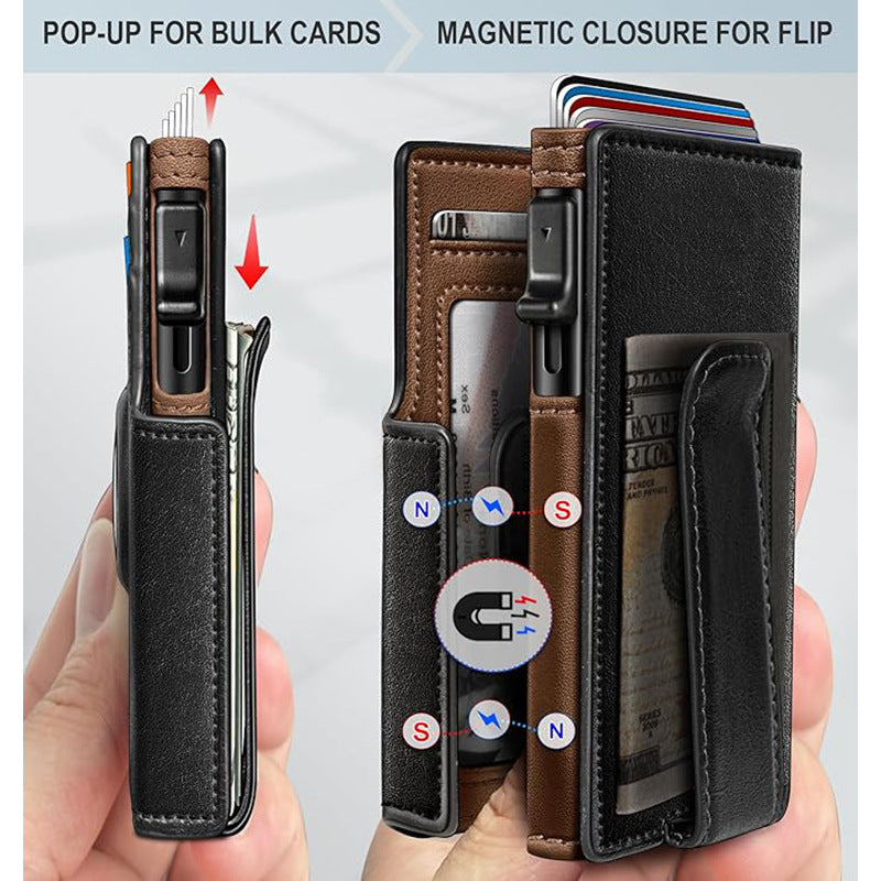 Slim RFID Wallet for Men with AirTag Holder – Minimalist Leather Front Pocket Card Wallet, RFID Blocking