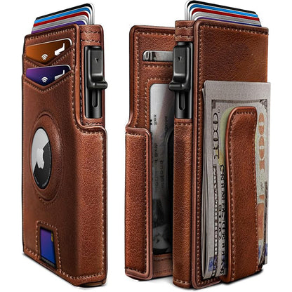 Slim RFID Wallet for Men with AirTag Holder – Minimalist Leather Front Pocket Card Wallet, RFID Blocking