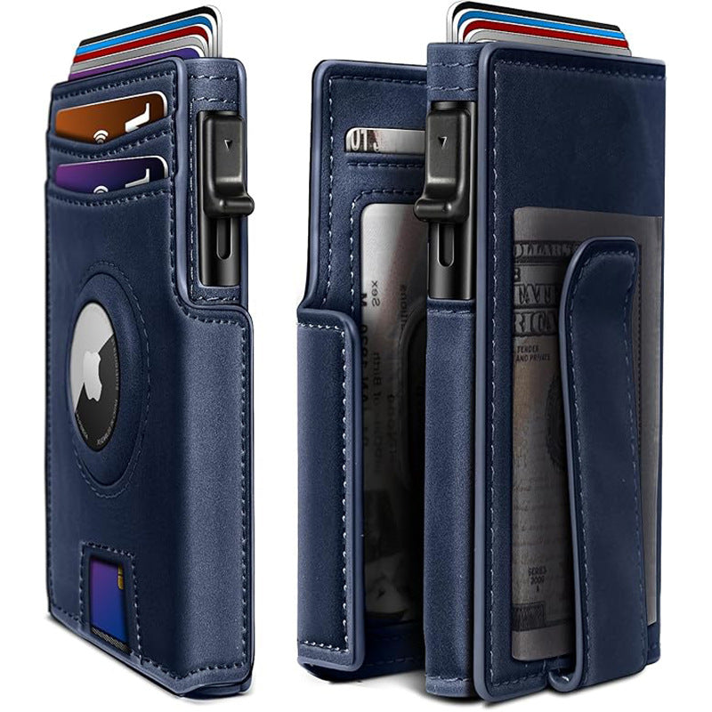 Slim RFID Wallet for Men with AirTag Holder – Minimalist Leather Front Pocket Card Wallet, RFID Blocking