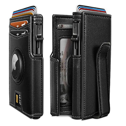 Slim RFID Wallet for Men with AirTag Holder – Minimalist Leather Front Pocket Card Wallet, RFID Blocking