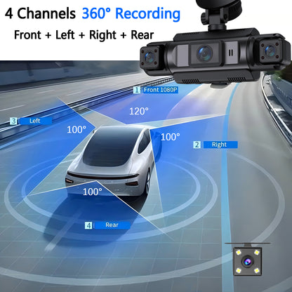 4-Channel 360° Dash Cam with Night Vision, Hardwire Kit included