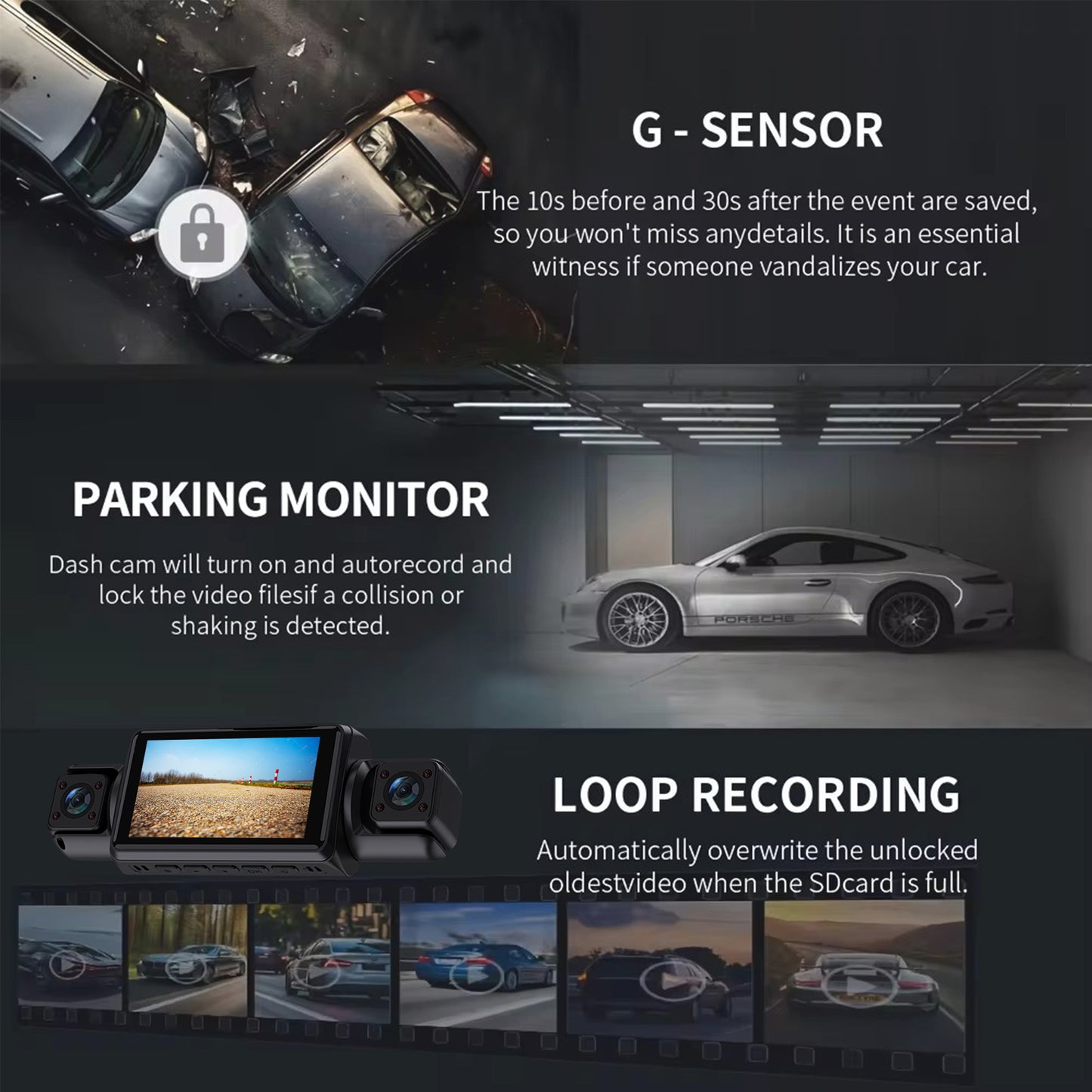 4-Channel 360° Dash Cam with Night Vision, Hardwire Kit included