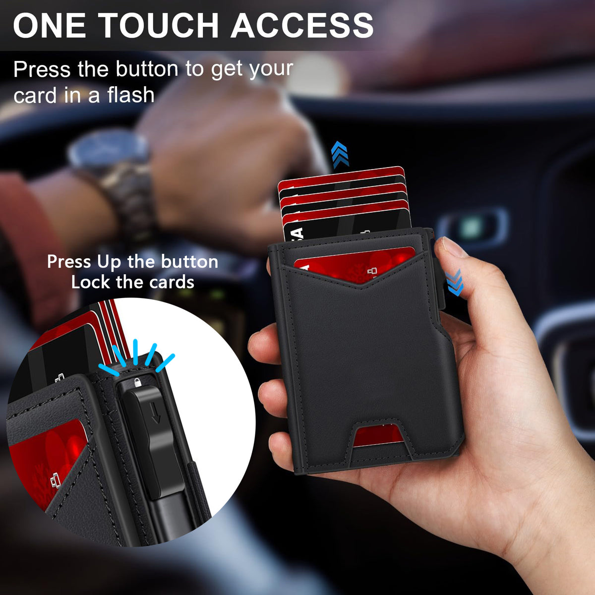 RFID Blocking Wallet for Men – Slim Card Holder with ID Window & Cash Strap, Minimalist Front Pocket Travel Wallet