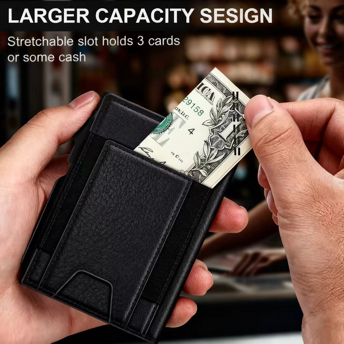 RFID Blocking Wallet for Men – Slim Card Holder with ID Window & Cash Strap, Minimalist Front Pocket Travel Wallet