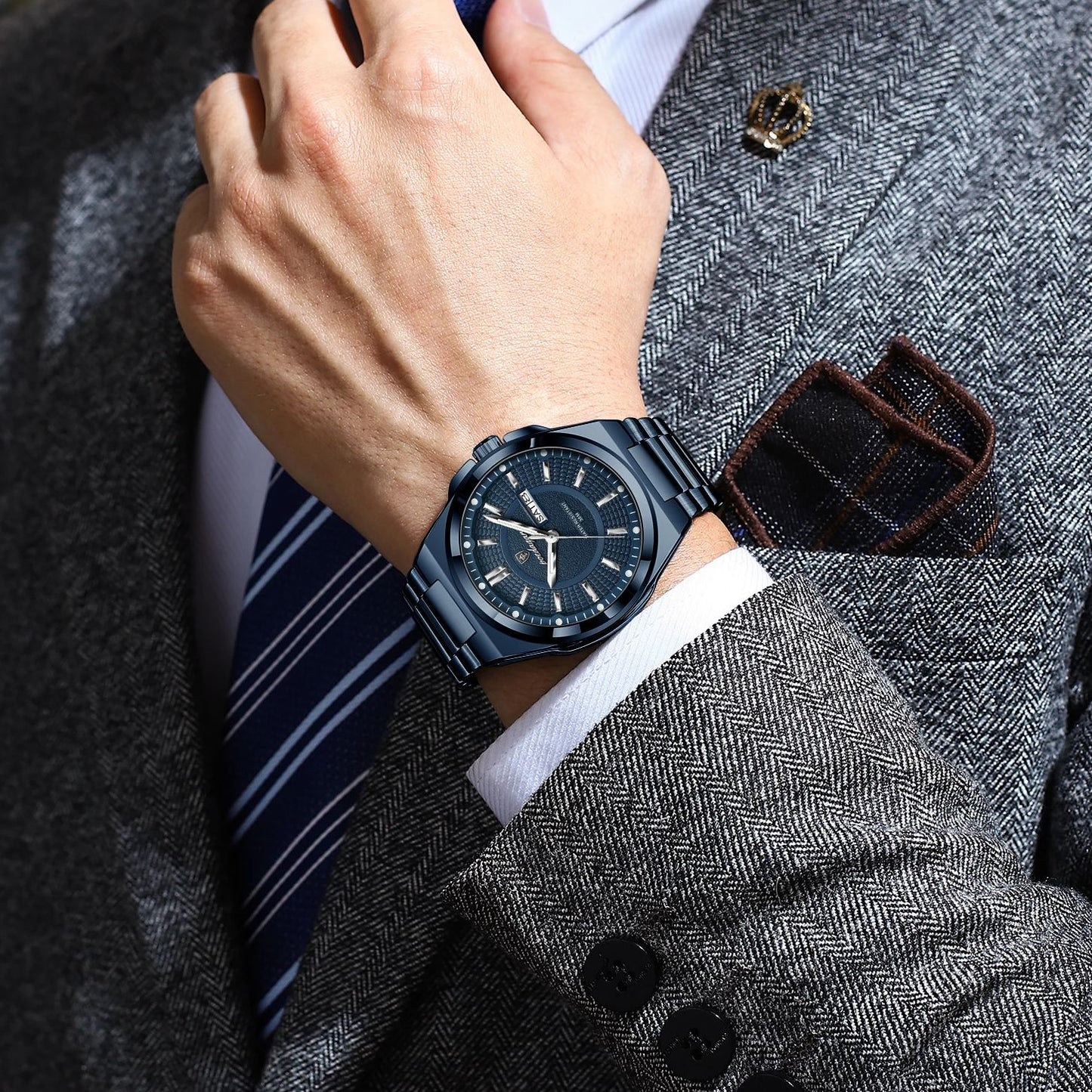 Jet Quartz Mens Stainless Steel Watch