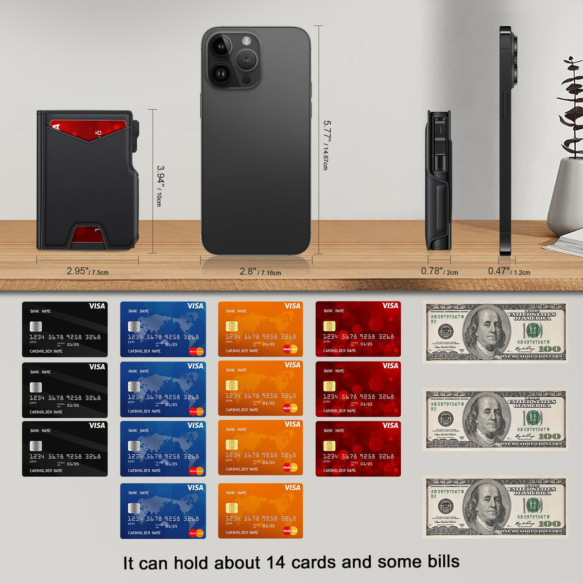RFID Blocking Wallet for Men – Slim Card Holder with ID Window & Cash Strap, Minimalist Front Pocket Travel Wallet