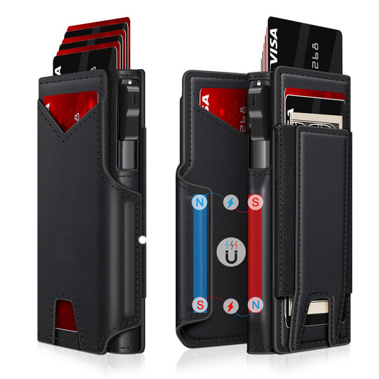 RFID Blocking Wallet for Men – Slim Card Holder with ID Window & Cash Strap, Minimalist Front Pocket Travel Wallet