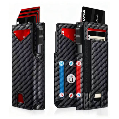 RFID Blocking Wallet for Men – Slim Card Holder with ID Window & Cash Strap, Minimalist Front Pocket Travel Wallet