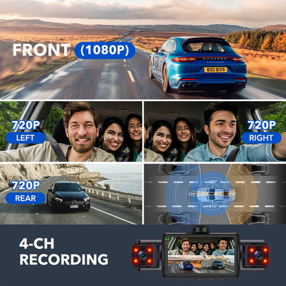 4-Channel 360° Dash Cam with Night Vision, Hardwire Kit included