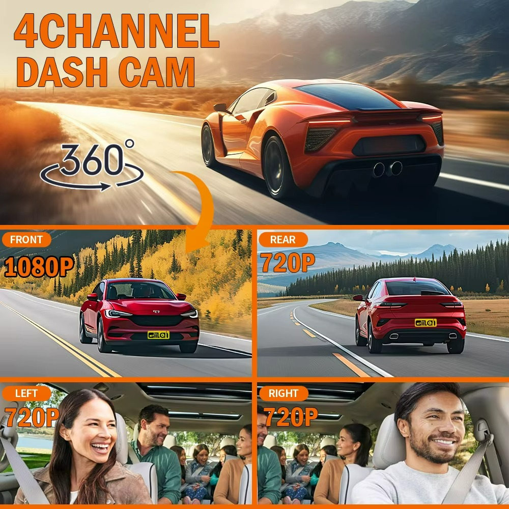 4 Channel Dash Cam Front Rear Side Camera 1080p Full HD 5G WiFi Night Vision 360°