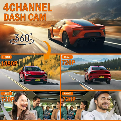 4 Channel Dash Cam Front Rear Side Camera 1080p Full HD 5G WiFi Night Vision 360°