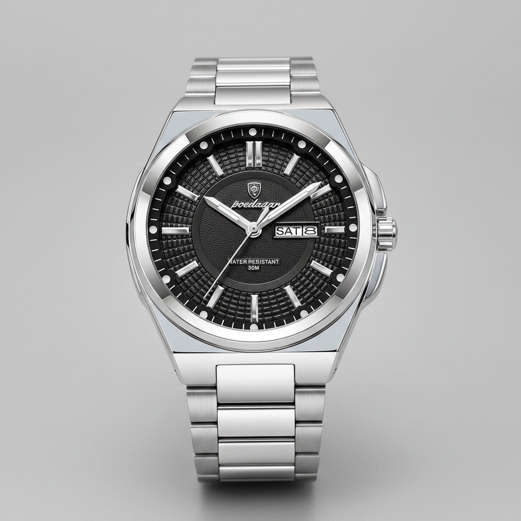 Jet Quartz Mens Stainless Steel Watch