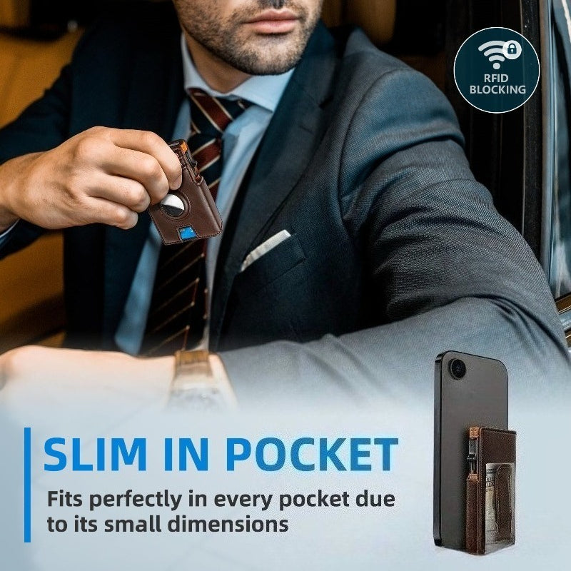 Slim RFID Wallet for Men with AirTag Holder – Minimalist Leather Front Pocket Card Wallet, RFID Blocking