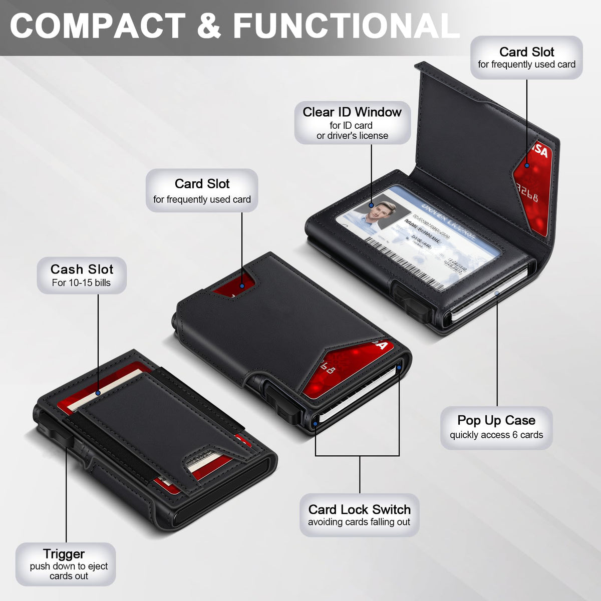 RFID Blocking Wallet for Men – Slim Card Holder with ID Window & Cash Strap, Minimalist Front Pocket Travel Wallet
