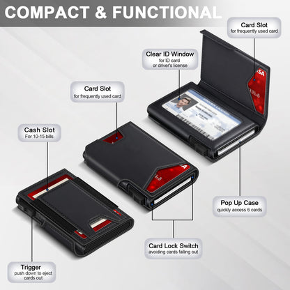 RFID Blocking Wallet for Men – Slim Card Holder with ID Window & Cash Strap, Minimalist Front Pocket Travel Wallet