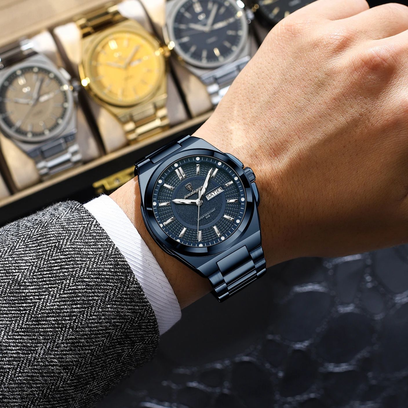 Jet Quartz Mens Stainless Steel Watch