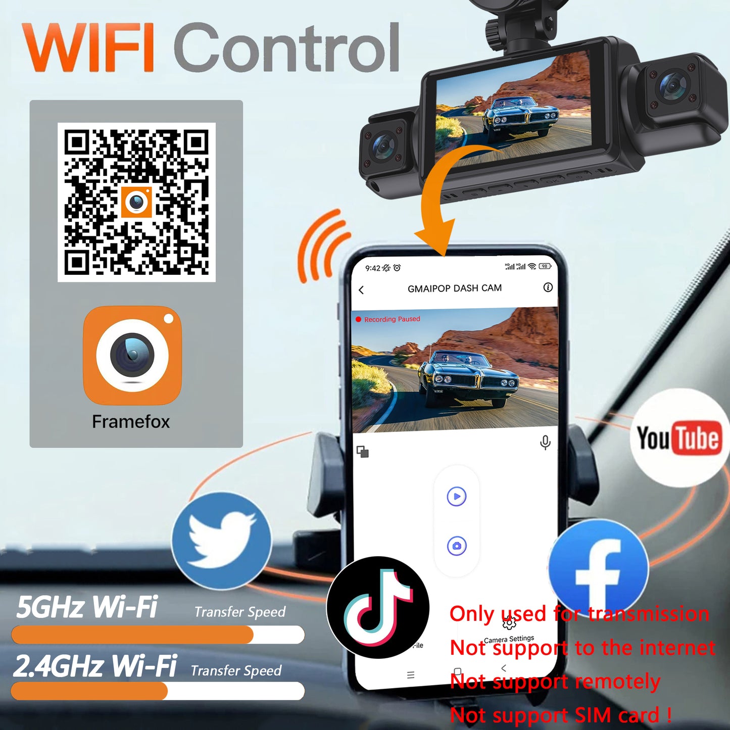 4-Channel 360° Dash Cam with Night Vision, Hardwire Kit included