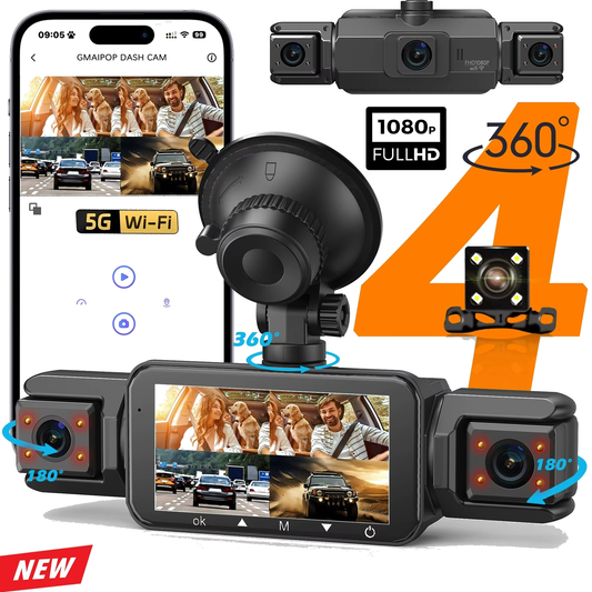 4 Channel Dash Cam Front Rear Side Camera 1080p Full HD 5G WiFi Night Vision 360°
